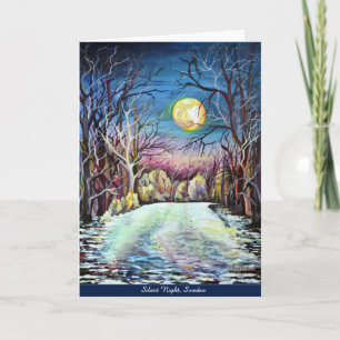 Silent Night Winter Full Moon Moonlit Snowy Forest Holiday Card