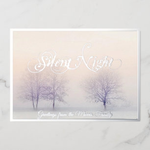 Silent night winter trees foil holiday card