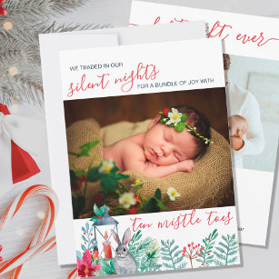 Silent Nights for Ten Mistle Toes Cute Birth Announcement