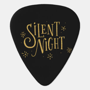 Silent Nights Gold Modern Christmas Typography Guitar Pick