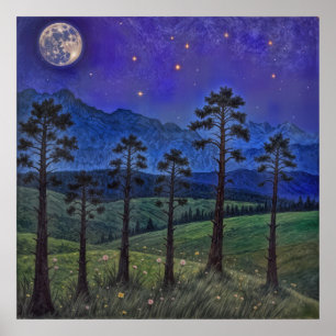 Silent Pines, Cosmic Dance – A Forest Landscape Poster