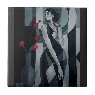 Silent Pulse Art Deco Woman Ceramic Tile