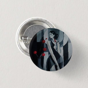 Silent Pulse Art Deco Woman Round Button Pin