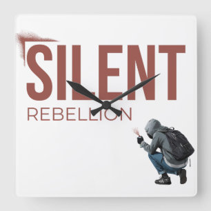 Silent Rebellion Minimal Graffiti Art Square Wall Clock