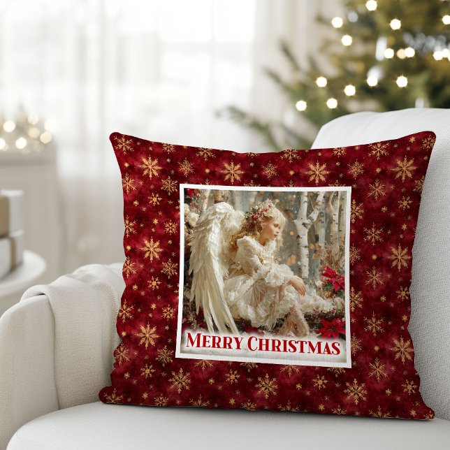 Silent Red and Gold Victorian Angel Christmas  Cushion (Silent Red and Gold Victorian Angel Christmas Pillow)