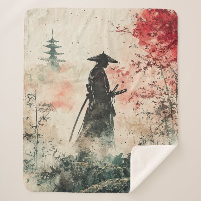 Silent Samurai Crimson Forest (1) Sherpa Blanket (Front)