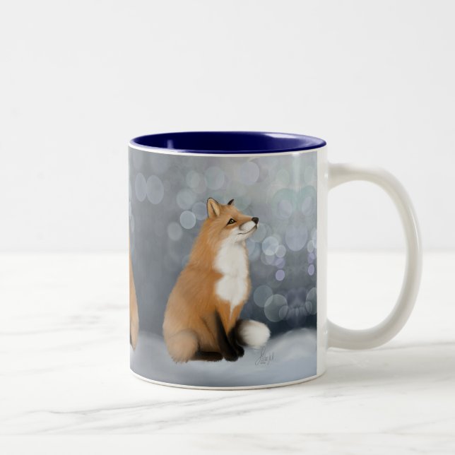 Silent Snowfall Fox Two-Tone Coffee Mug (Right)