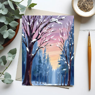 Silent Snowfall Winter Forest Watercolor Painting Postcard