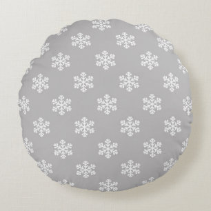 Silent Snowflakes in Gray Round Cushion