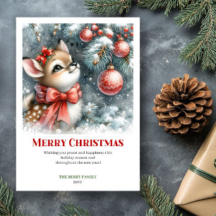 Silent Snowy Fawn Watercolor Christmas Greeting  Holiday Card