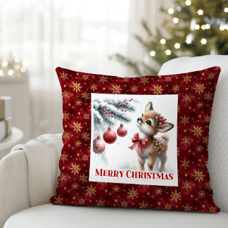 Silent snowy scene baby deer cozy kids room decor cushion
