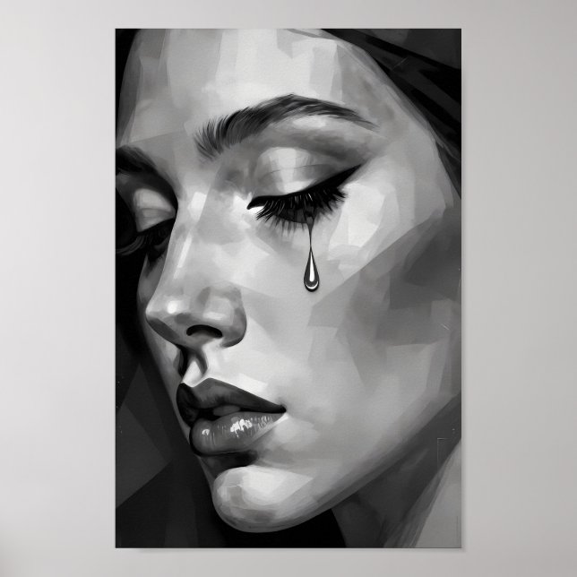 Silent Sorrow Monochrome Portrait Poster (Front)