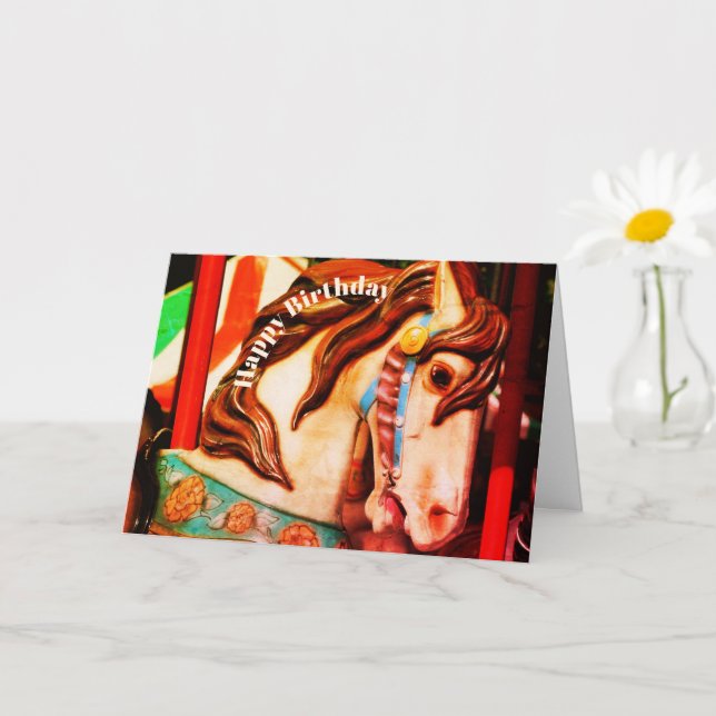 Silent Steed Carousel Horse Art Birthday  Card (Small Plant)
