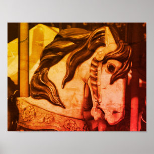 Silent Steed Carousel Horse In Sepia Vintage Poster