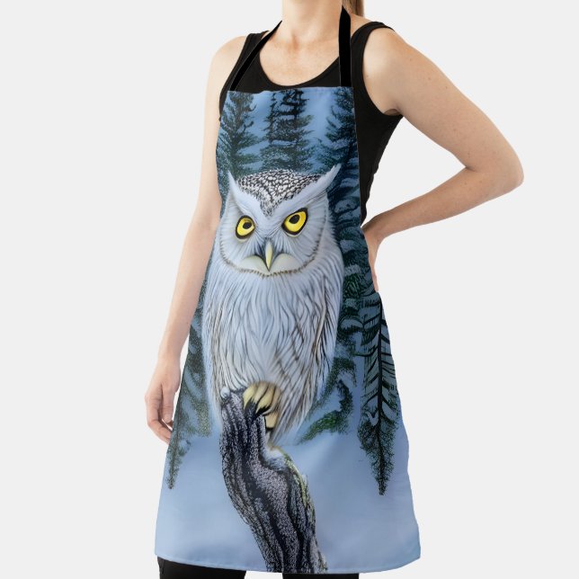 Silent Watch - Northern Winter Woods Gray Owl Apron (Insitu)