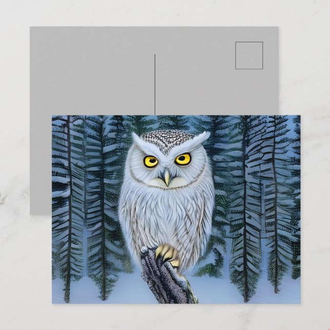 Silent Watch - Northern Winter Woods Gray Owl Postcard (Front/Back)