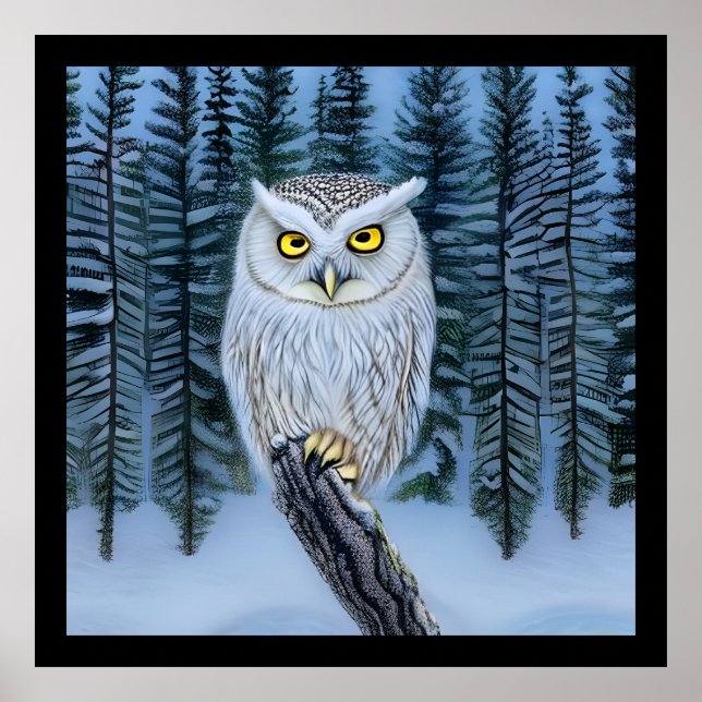Silent Watch - Northern Winter Woods Grey Owl Poster (Front)