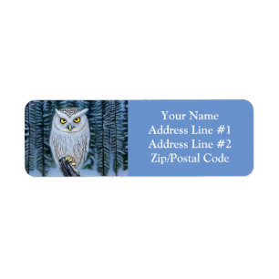 Silent Watch - Northern Winter Woods Grey Owl Return Address Label