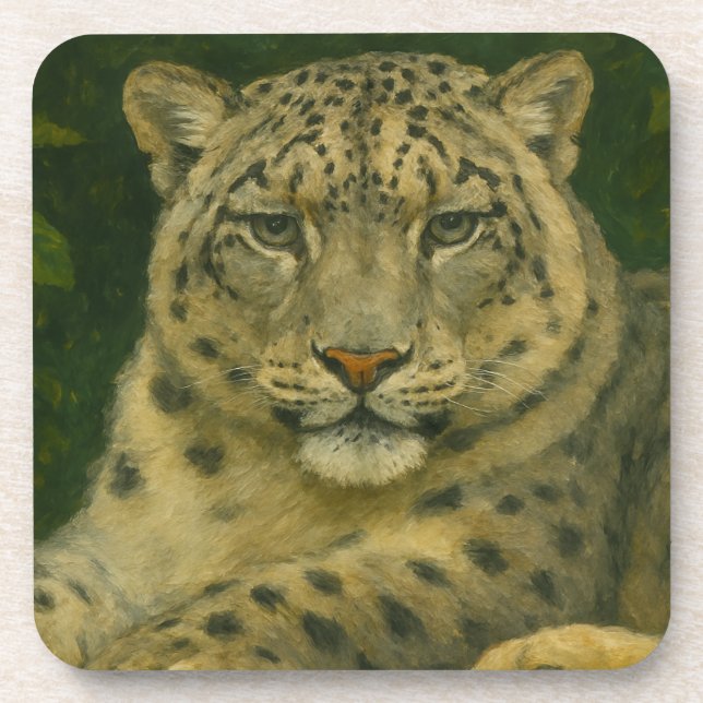 Silent Watcher – Snow Leopard in Forest Light Coaster (Front)