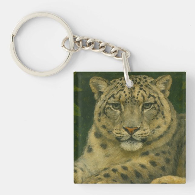 Silent Watcher – Snow Leopard in Forest Light Key Ring (Front)