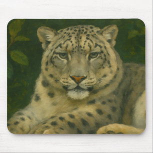 Silent Watcher – Snow Leopard in Forest Light Mouse Pad