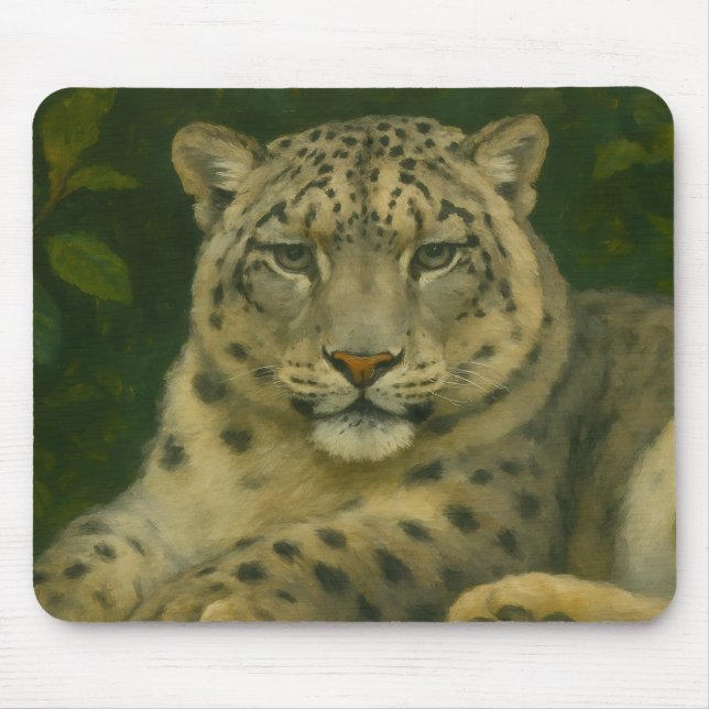 Silent Watcher – Snow Leopard in Forest Light Mouse Pad (Front)