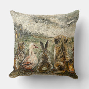 Silent Watching Whimsical Farmhouse Animals Cushion