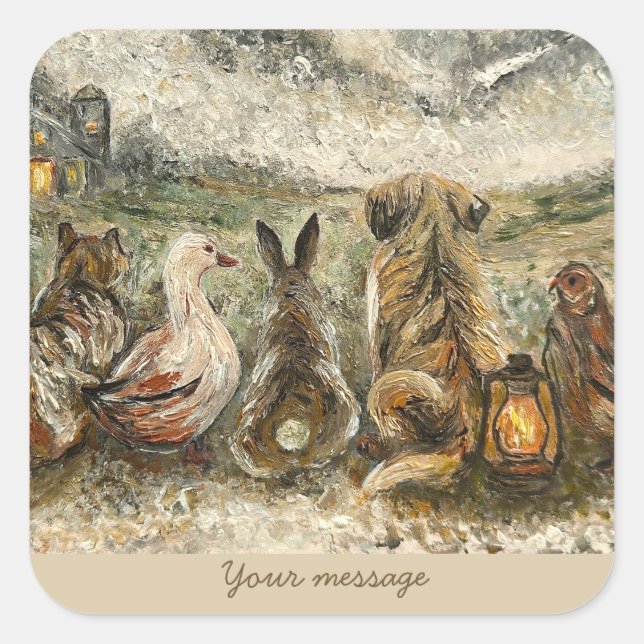 Silent Watching Whimsical Farmhouse Animals  Square Sticker (Front)