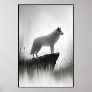 Silent Wolf Beneath Pale Light Poster
