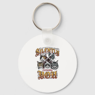 Silently Judging You Vintage Cat Graphic T-Shirt_1 Key Ring