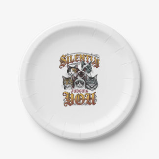 Silently Judging You Vintage Cat Graphic T-Shirt_1 Paper Plate