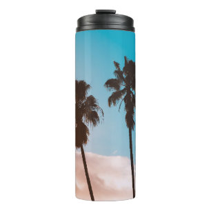 Silhoette of palm tree thermal tumbler