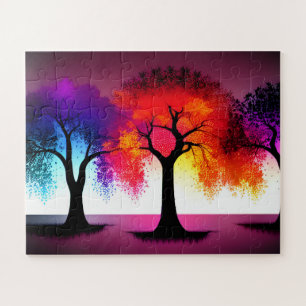  Silhouette Abstract Trio of Colourful Trees Jigsaw Puzzle