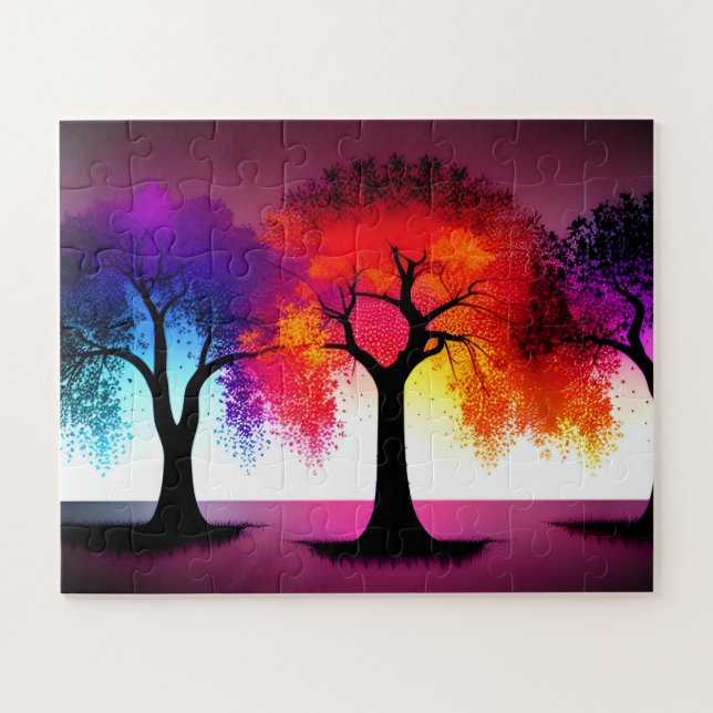  Silhouette Abstract Trio of Colourful Trees Jigsaw Puzzle (Horizontal)