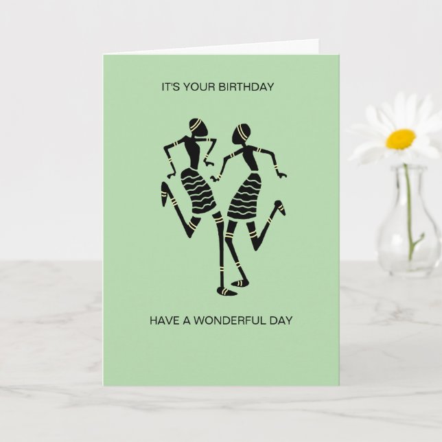 Silhouette African Art, Joy Dance Birthday  Card (Small Plant)