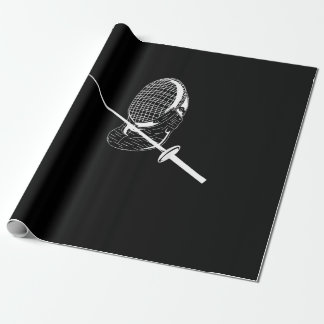 Silhouette American Fencing Mask And Weapon Fencer Wrapping Paper