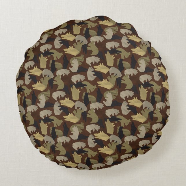 Silhouette Animal Camouflage Brown Round Cushion (Back)