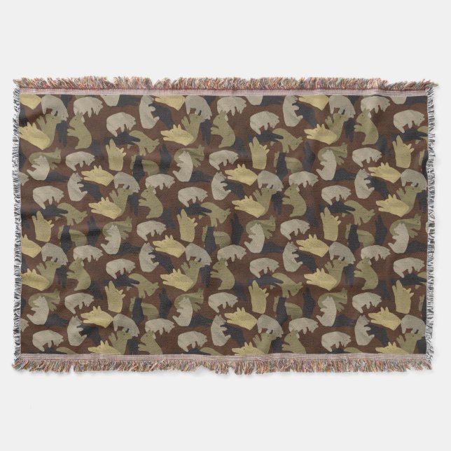 Silhouette Animal Camouflage Brown Throw Blanket (Front)