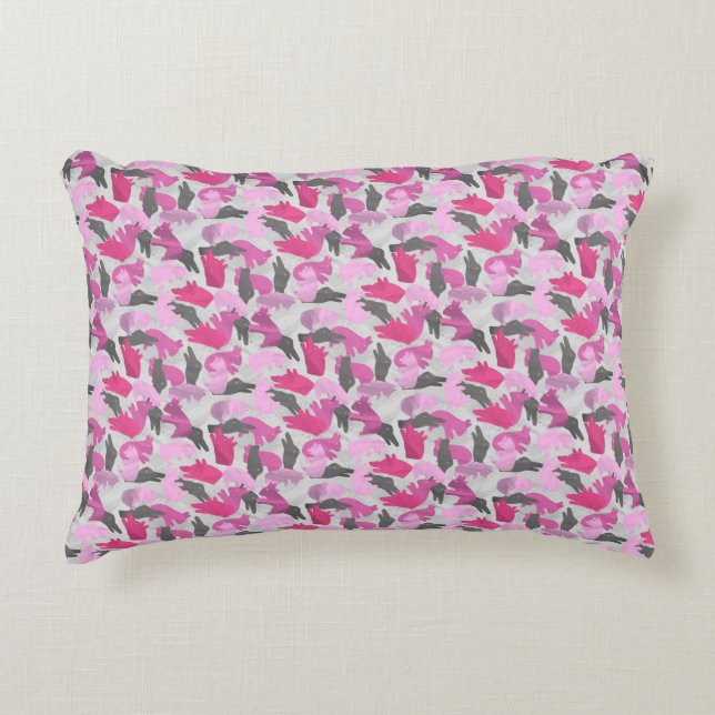 Silhouette Animal Camouflage Pink Decorative Cushion (Front)