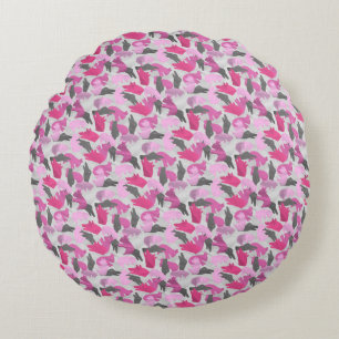 Silhouette Animal Camouflage Pink Round Cushion