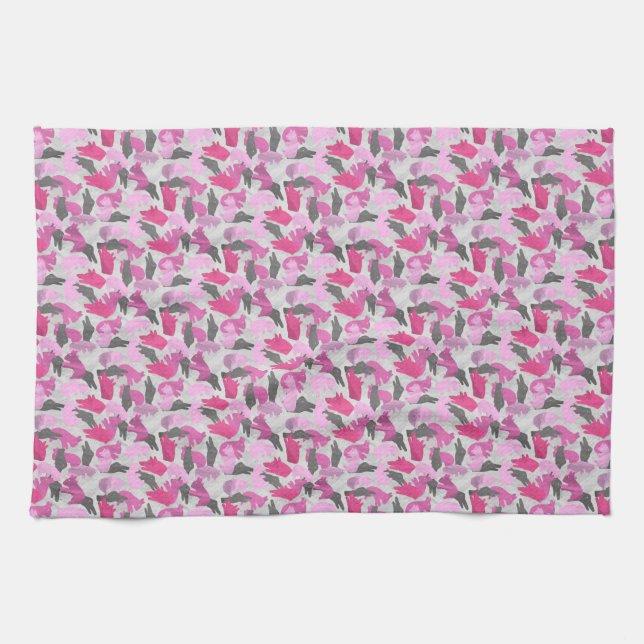 Silhouette Animal Camouflage Pink Tea Towel (Horizontal)