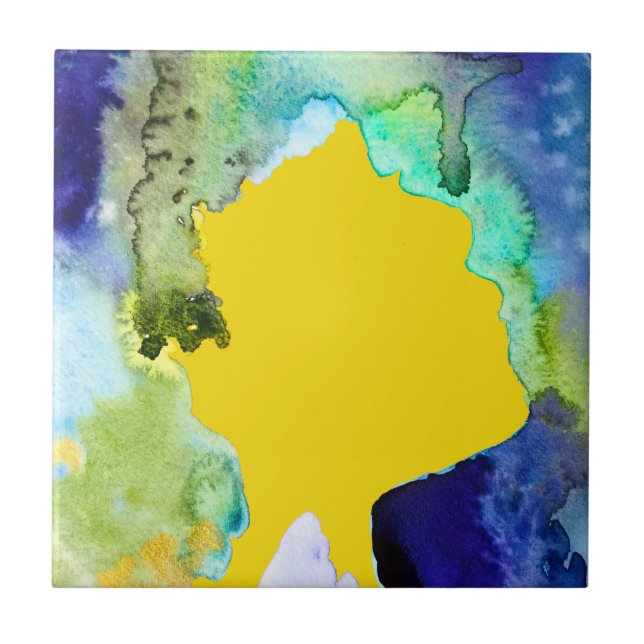 Silhouette art abstract watercolor ceramic tile (Front)