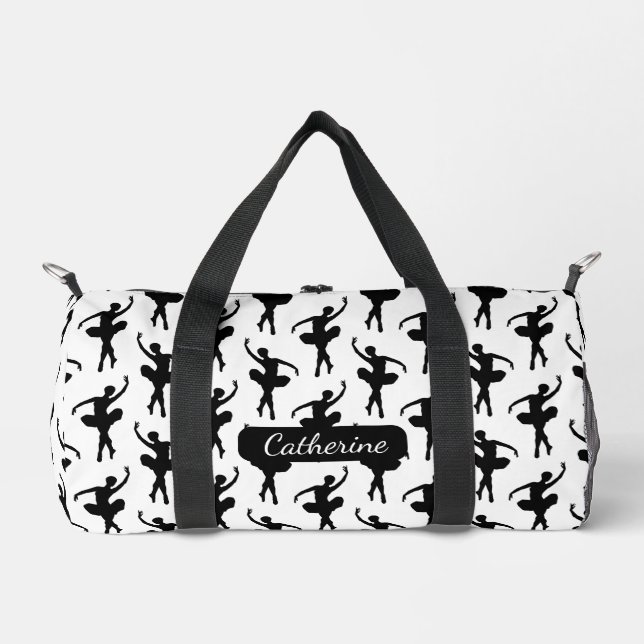 Silhouette Ballerina in Black and White Duffle Bag (Front)