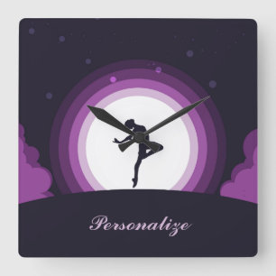 Silhouette Ballet Dancer Surreal Moon Personalise Square Wall Clock