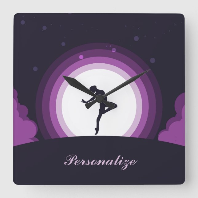 Silhouette Ballet Dancer Surreal Moon Personalize Square Wall Clock (Front)