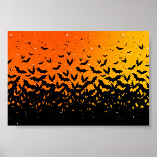 Silhouette Bats Vampire Dracula Halloween Pattern Poster