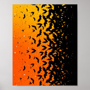 Silhouette Bats Vampire Dracula Halloween Pattern Poster