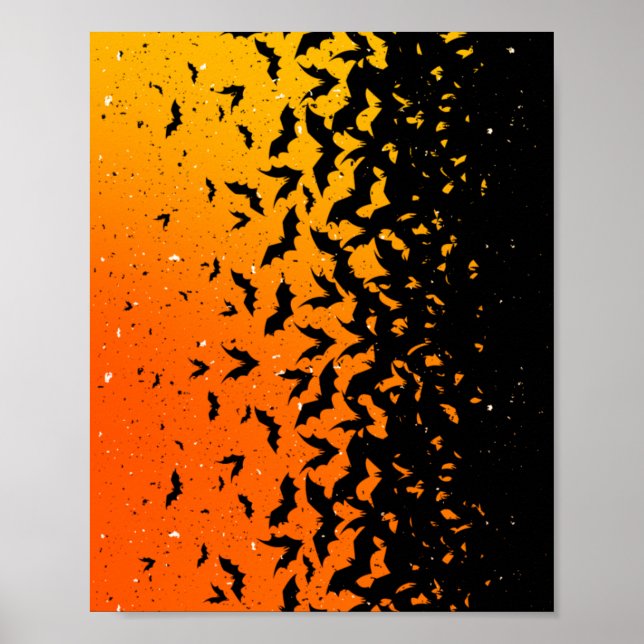 Silhouette Bats Vampire Dracula Halloween Pattern Poster (Front)