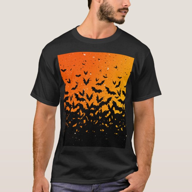 Silhouette Bats Vampire Dracula Halloween Pattern T-Shirt (Front)