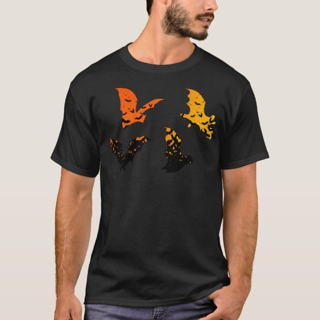Silhouette Bats Vampire Dracula Halloween Pattern T-Shirt (Front)